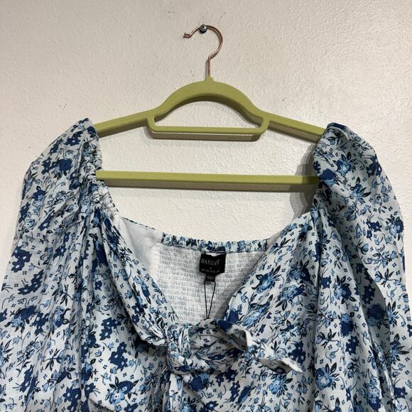 Bardot Blue Floral Linen Off The Shoulder Cropped Top Sz 2 NWT - Picture 3 of 12